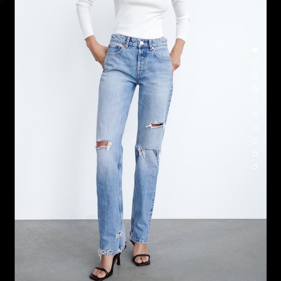 ZARA Ripped Straight Jean Light Wash - Picture 1 of 7